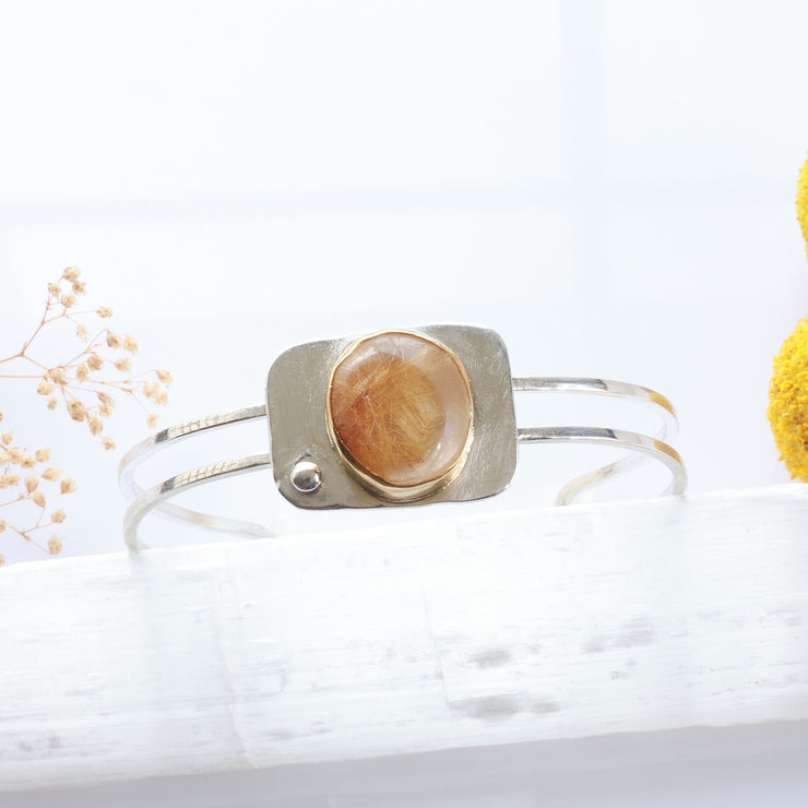 Golden - Rutilated Quartz Mixed Metal Cuff Bracelet alt image | Breathe Autumn Rain Artisan Jewelry