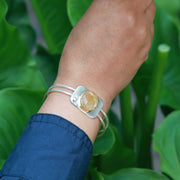 Golden - Rutilated Quartz Mixed Metal Cuff Bracelet lifestyle alt image | Breathe Autumn Rain Artisan Jewelry