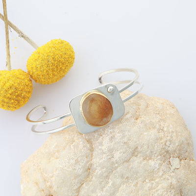 Golden - Rutilated Quartz Mixed Metal Cuff Bracelet main image | Breathe Autumn Rain Artisan Jewelry