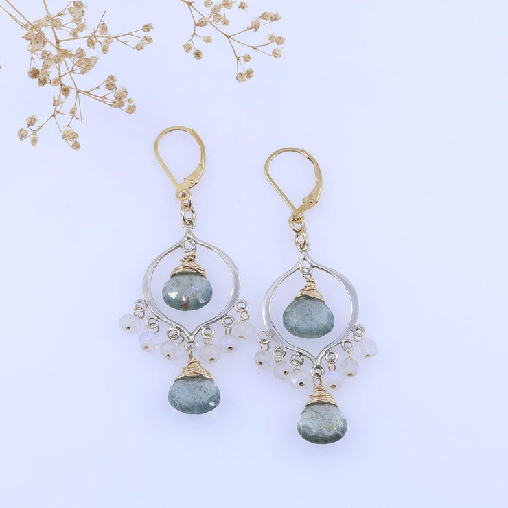 Grayson - Aquamarine and Moonstone Silver Chandelier Earrings - 2023