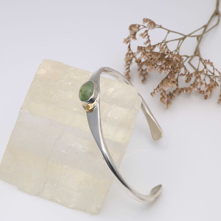Green Kyanite Silver Cuff Bracelet alt image | Breathe Autumn Rain Jewelry