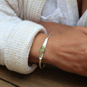 Green Kyanite Silver Cuff Bracelet lifestyle image | Breathe Autumn Rain Jewelry