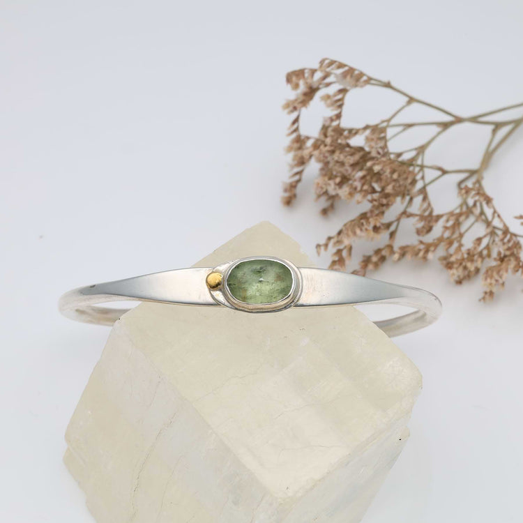 Green Kyanite Silver Cuff Bracelet main image | Breathe Autumn Rain Jewelry