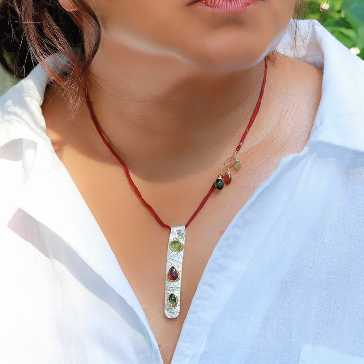 Guerneville - Tourmaline Silver Pendant Necklace lifestyle image | Breathe Autumn Rain Jewelry