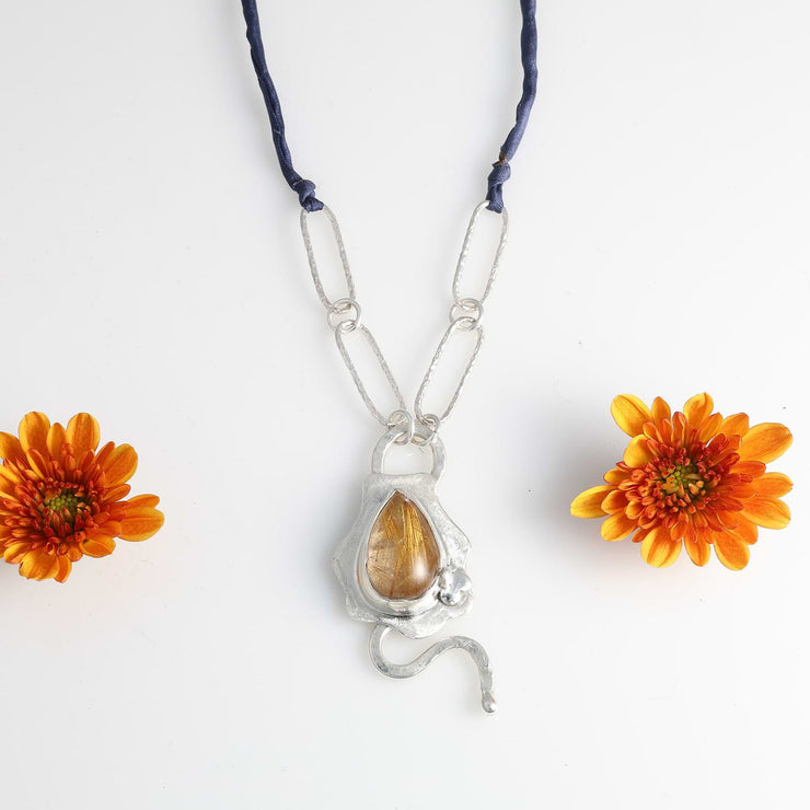 Harvest Glow - Rutilated Quartz Silver Pendant Necklace alt image | Breathe Autumn Rain Jewelry