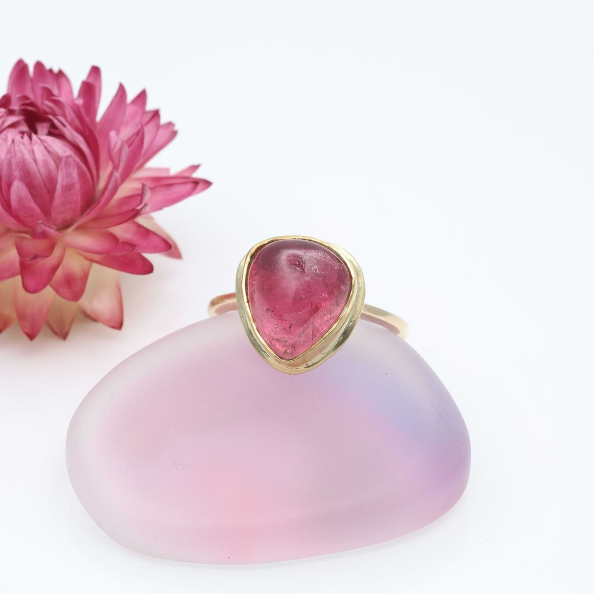 Heart Shaped Pink Tourmaline Cabochon Gold Ring alt image | Breathe Autumn Rain Jewelry