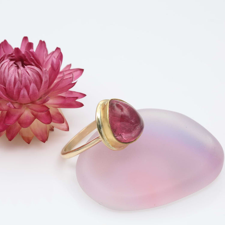Heart Shaped Pink Tourmaline Cabochon Gold Ring alt image | Breathe Autumn Rain Jewelry