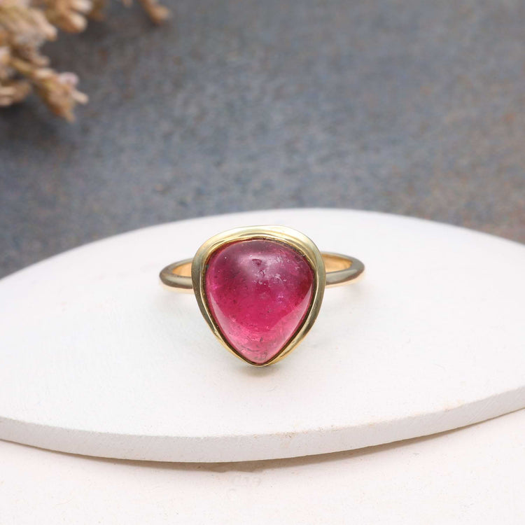 Heart Shaped Pink Tourmaline Cabochon Gold Ring alt image | Breathe Autumn Rain Jewelry