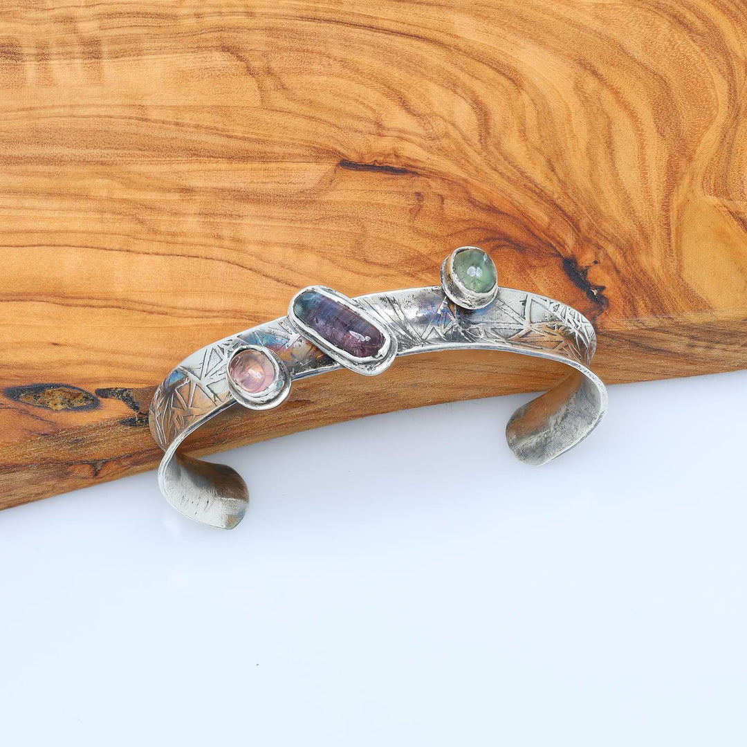 Highlands - Tourmaline Textured Silver Cuff Bracelet alt image | Breathe Autumn Rain