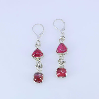 Julia - Double Pink Tourmaline Silver Drop Earrings main image | Breathe Autumn Rain Artisan Jewelry