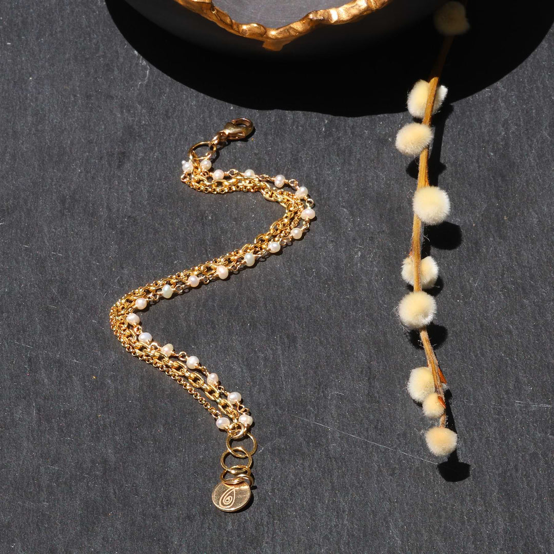 Lily of the Valley - Layered Pearl Gold Bracelet alt image | Breathe Autumn Rain Jewelry