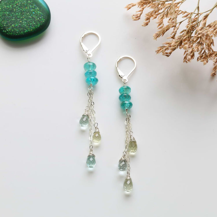 Lysfjord - Apatite, Aquamarine and Heliodor Drop Earrings main image | Breathe Autumn Rain Jewelry