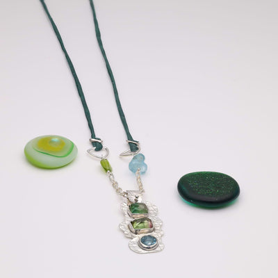 Midori and Aozora - Tourmaline and Kyanite Silver Pendant Necklace main image | Breathe Autumn Rain Jewelry