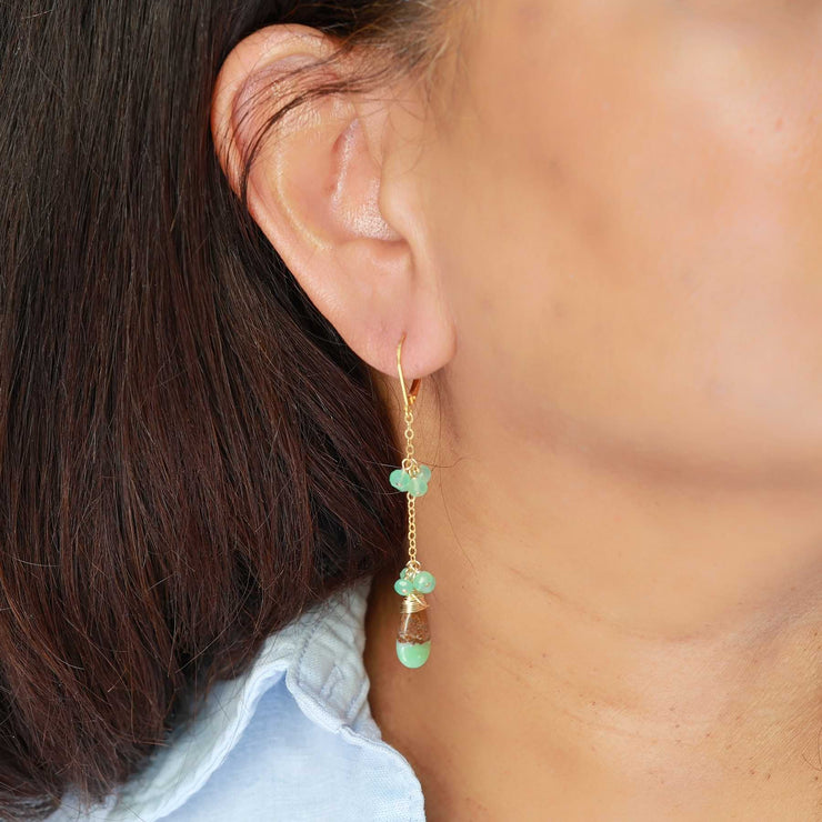 Mint Chip - Chrysoprase Gold Drop Earrings lifestyle image | Breathe Autumn Rain Jewelry