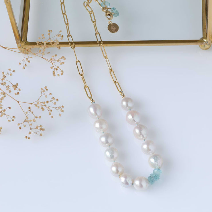 Montclair - Pearl and Aquamarine Necklace alt image | Breathe Autumn Rain Artisan Jewelry