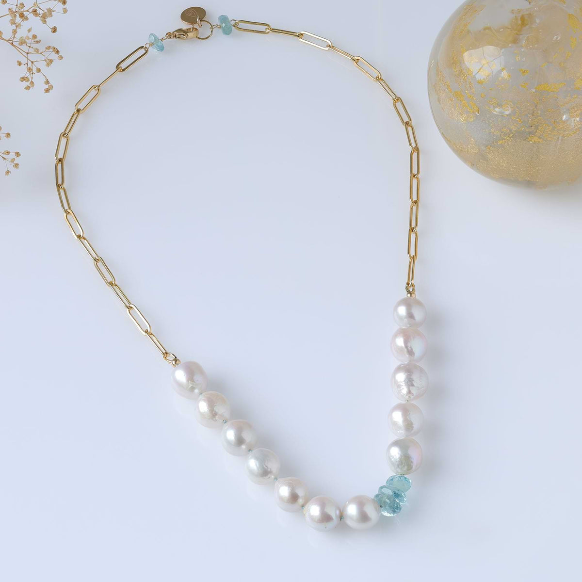 Montclair - Pearl and Aquamarine Necklace alt image | Breathe Autumn Rain Artisan Jewelry