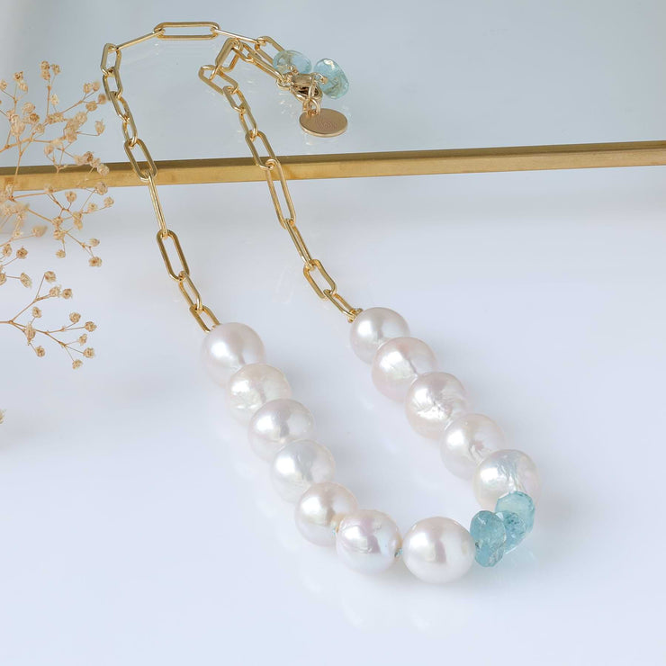 Montclair - Pearl and Aquamarine Necklace main image | Breathe Autumn Rain Artisan Jewelry