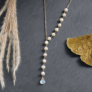 Moonstone and Pearl Gold Necklace | Breathe Autumn Rain Jewelry