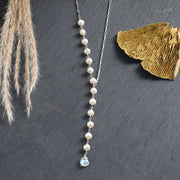 Moonstone and Pearl Silver Necklace | Breathe Autumn Rain Jewelry