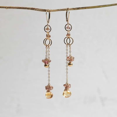 Nude - Citrine and Color Change Garnet Gold Drop Earrings main image | Breathe Autumn Rain Artisan Jewelry