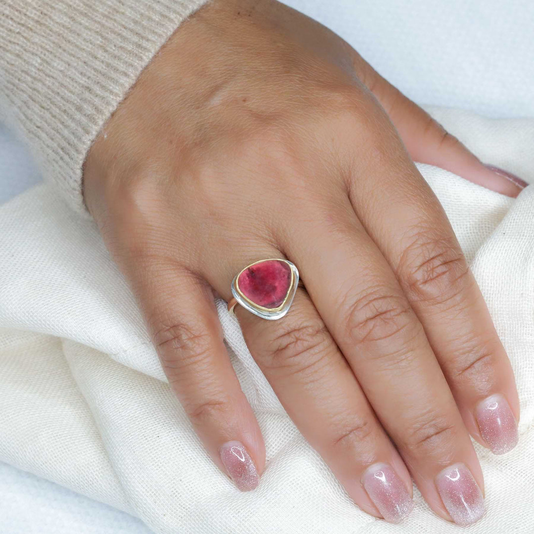 Persistence - Pink Tourmaline Gold Ring lifestyle image | Breathe Autumn Rain Jewelry