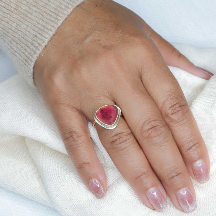 Persistence - Pink Tourmaline Gold Ring lifestyle image | Breathe Autumn Rain Jewelry
