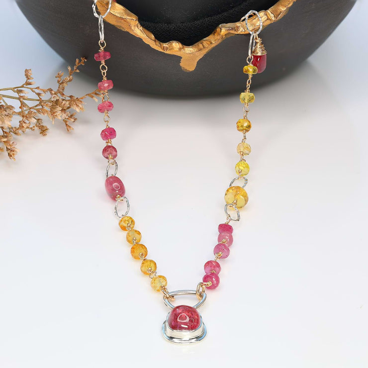 Sapphire and Pink Tourmaline Pendant Necklace main image | Breathe Autumn Rain Jewelry