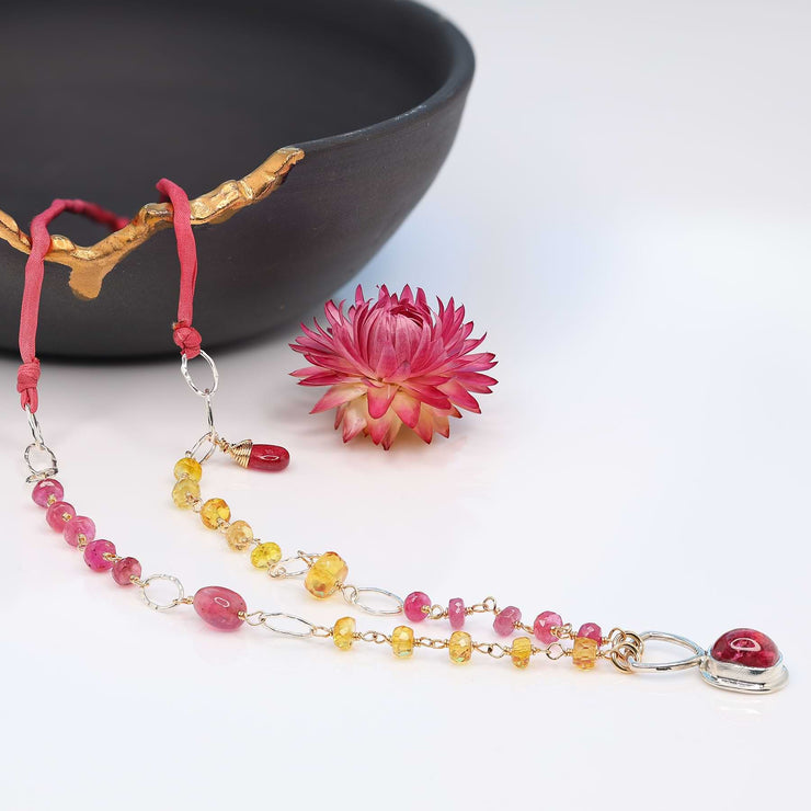Sapphire and Pink Tourmaline Pendant Necklace alt image | Breathe Autumn Rain Jewelry