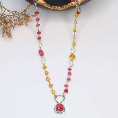 Sapphire and Pink Tourmaline Pendant Necklace main image | Breathe Autumn Rain Jewelry