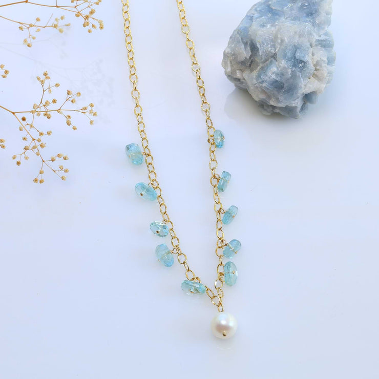 Positano - Aquamarine and Pearl Gold Necklace alt image | Breathe Autumn Rain Jewelry