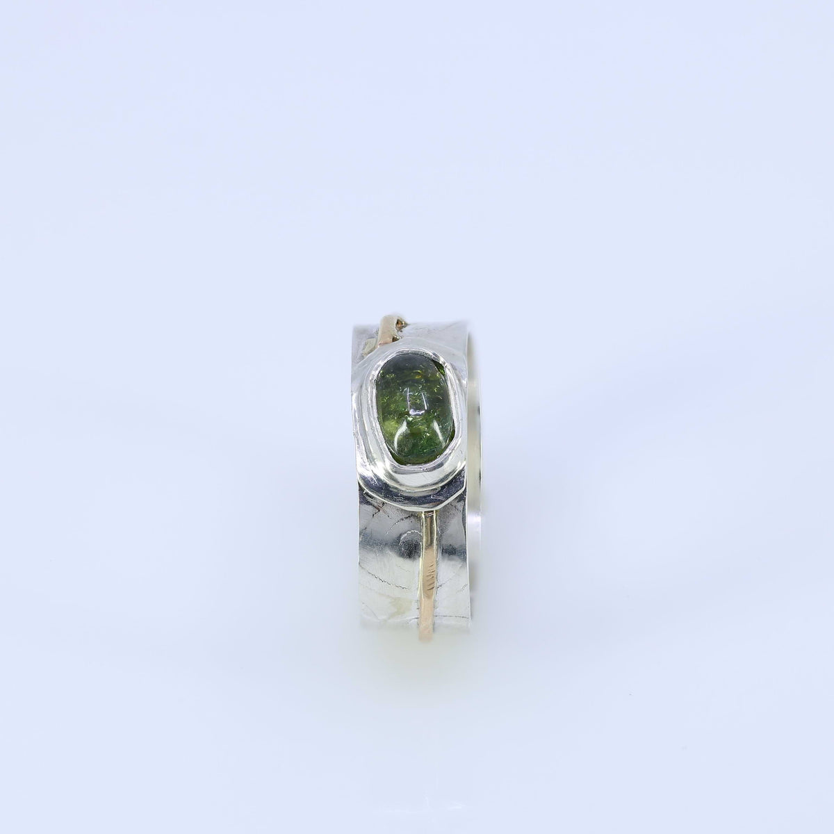 Raincloud - Green Tourmaline Silver and Gold Wide Band Ring alt image | Breathe Autumn Rain