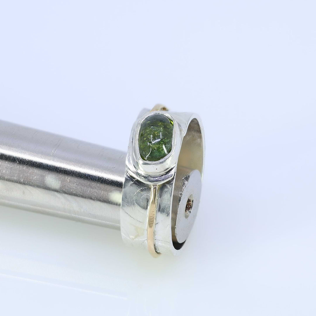 Raincloud - Green Tourmaline Silver and Gold Wide Band Ring alt image | Breathe Autumn Rain