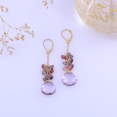 Rose Petals - Multi-Gemstone Cluster Gold Drop Earrings main image | Breathe Autumn Rain Jewelry
