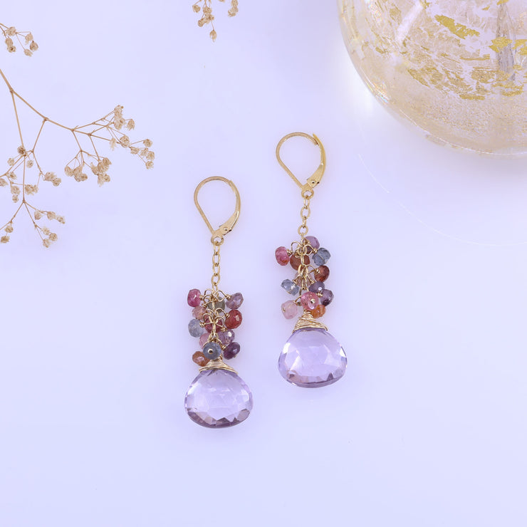 Rose Petals - Multi-Gemstone Cluster Gold Drop Earrings main image | Breathe Autumn Rain Jewelry