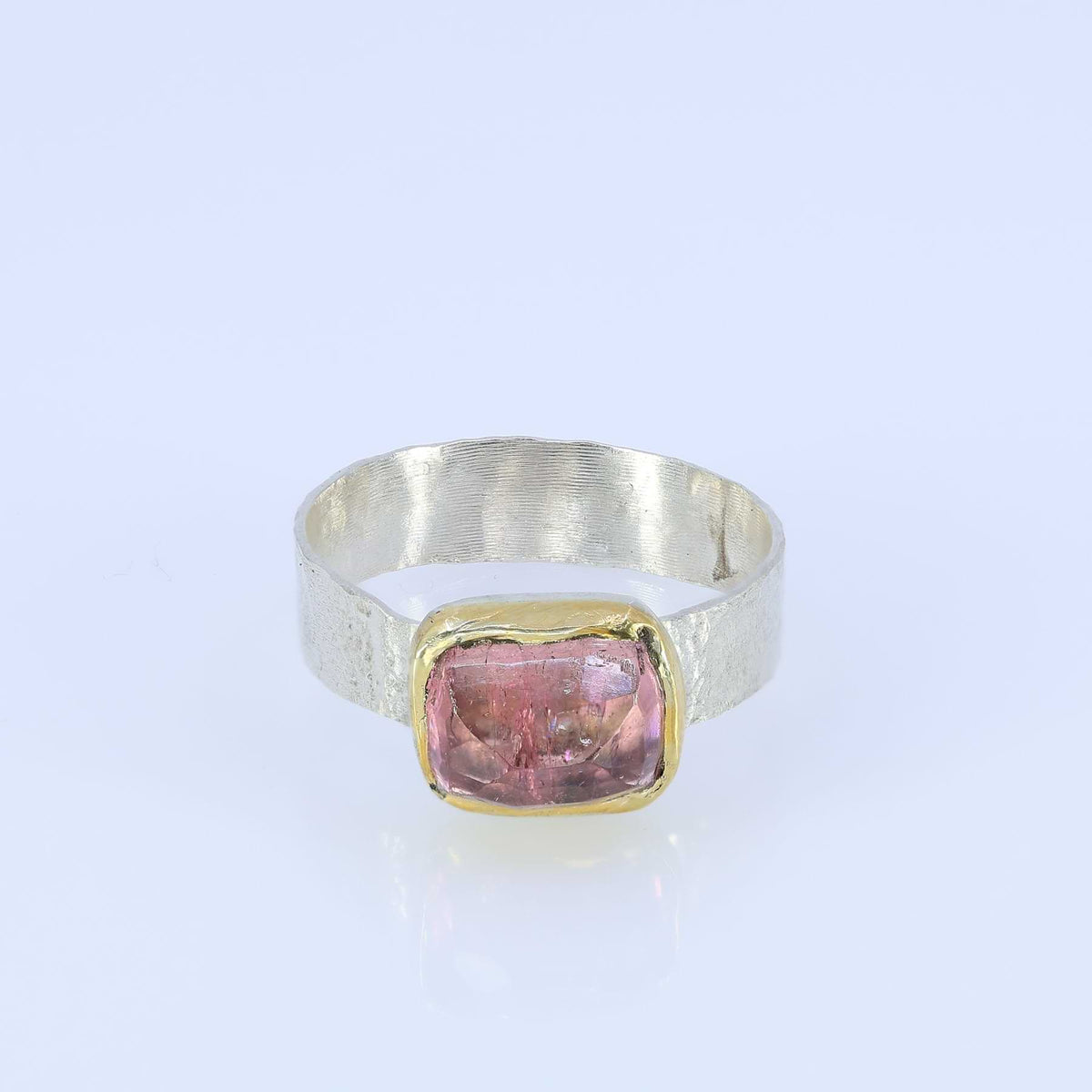 Rosette - Rose Cut Pink Tourmaline Gold and Silver Ring alt image | Breathe Autumn Rain Artisan Jewelry