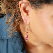 Sakura - Pink Topaz and Pink Spinel Gold Drop Earrings lifestyle image | Breathe Autumn Rain Artisan Jewelry