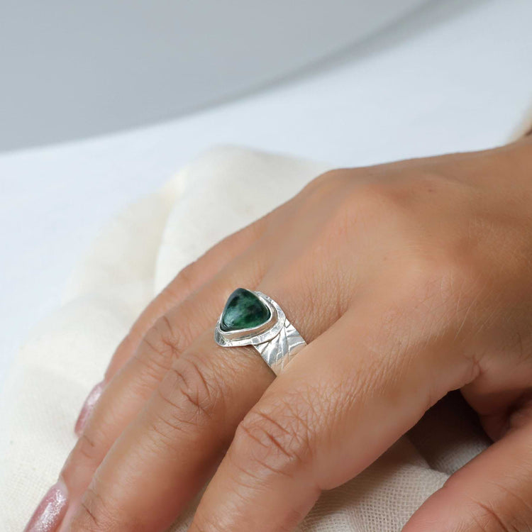 Sanna - Green Tourmaline Argentium Silver Ring lifestyle image | Breathe Autumn Rain Jewelry