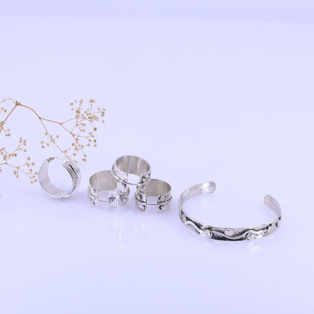 Scribbles and Dots - Wide Band Textured Argentium Silver Ring