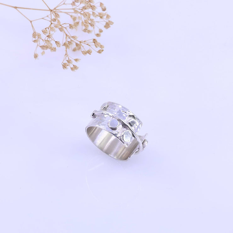 Scribbles and Dots - Wide Band Textured Argentium Silver Ring