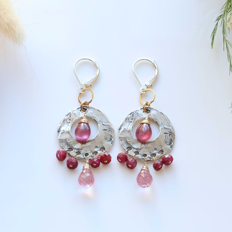 Stem and Bloom - Multi-Gemstone Mixed Metal Chandelier Earrings Pink Alt image | Breathe Autumn Rain Jewelry