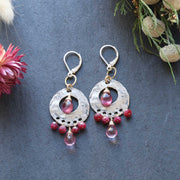 Stem and Bloom - Multi-Gemstone Mixed Metal Chandelier Earrings Pink image | Breathe Autumn Rain Jewelry