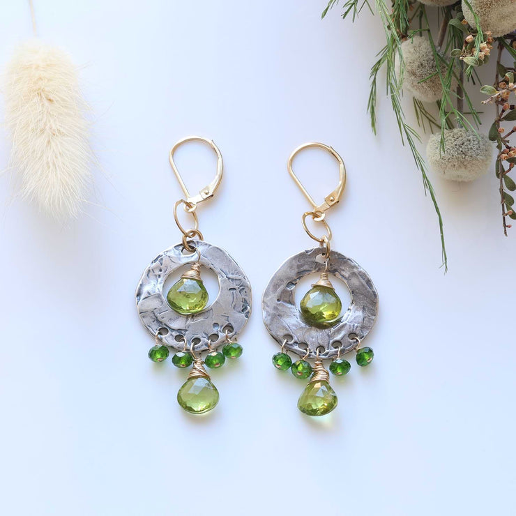 Stem and Bloom - Multi-Gemstone Mixed Metal Chandelier Earrings Green alt image | Breathe Autumn Rain Jewelry