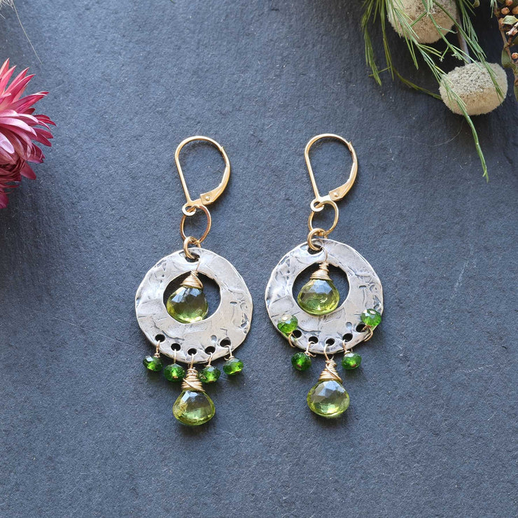 Stem and Bloom - Multi-Gemstone Mixed Metal Chandelier Earrings Green image | Breathe Autumn Rain Jewelry