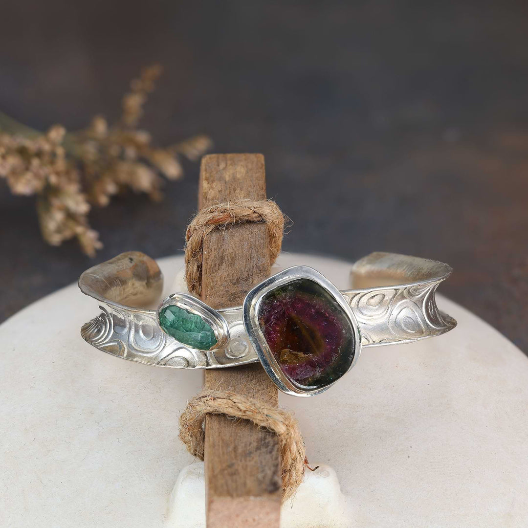 Summertime - Watermelon Tourmaline Cuff Bracelet alt image | Breathe Autumn Rain Jewelry