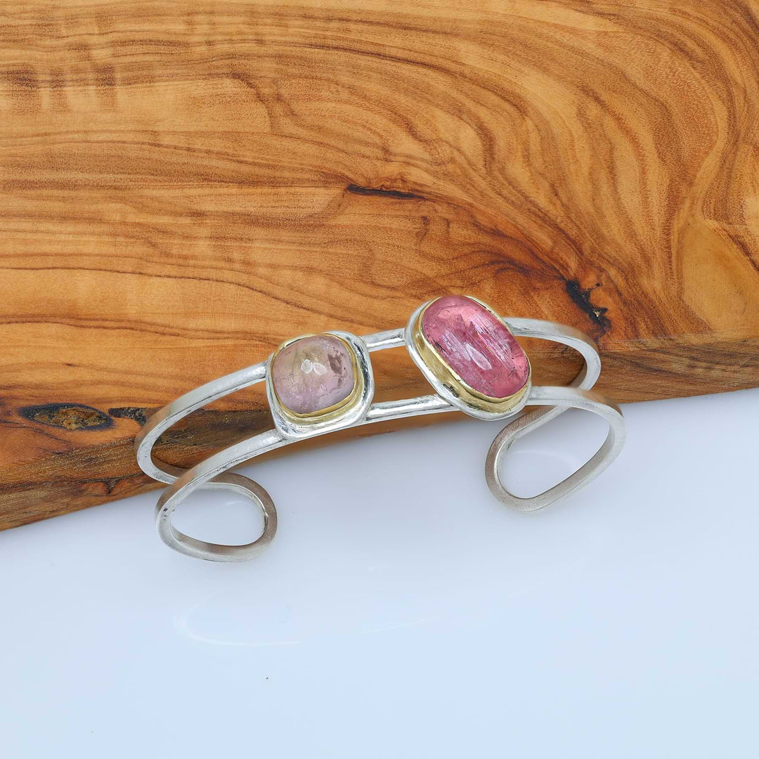 Tori - Tourmaline Silver Double Cuff Bracelet alt image | Breathe Autumn Rain Artisan Jewelry