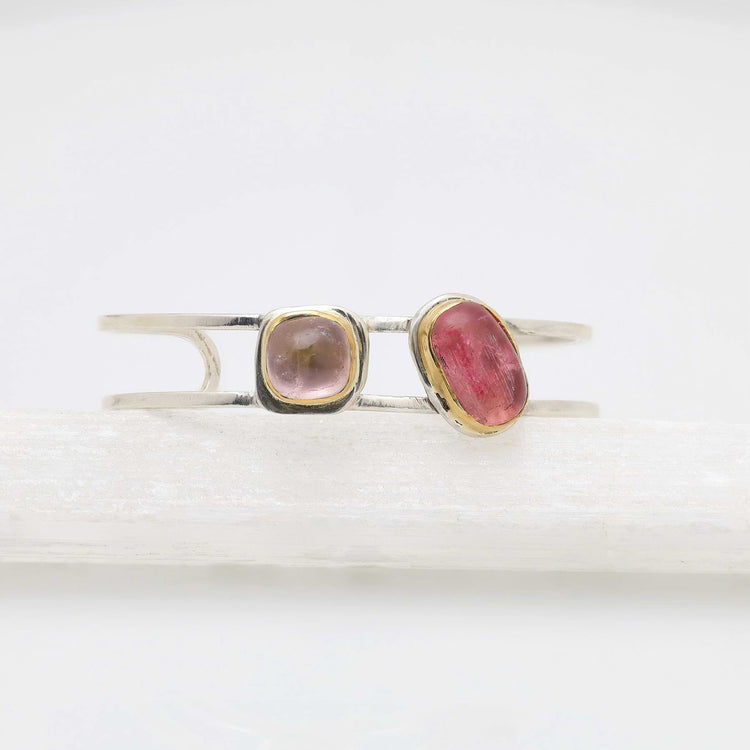 Tori - Tourmaline Silver Double Cuff Bracelet main image | Breathe Autumn Rain Artisan Jewelry