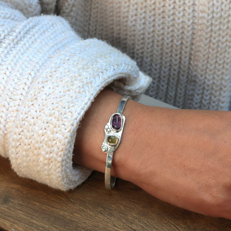 Changing Leaves - Tourmaline Silver Cuff Bracelet