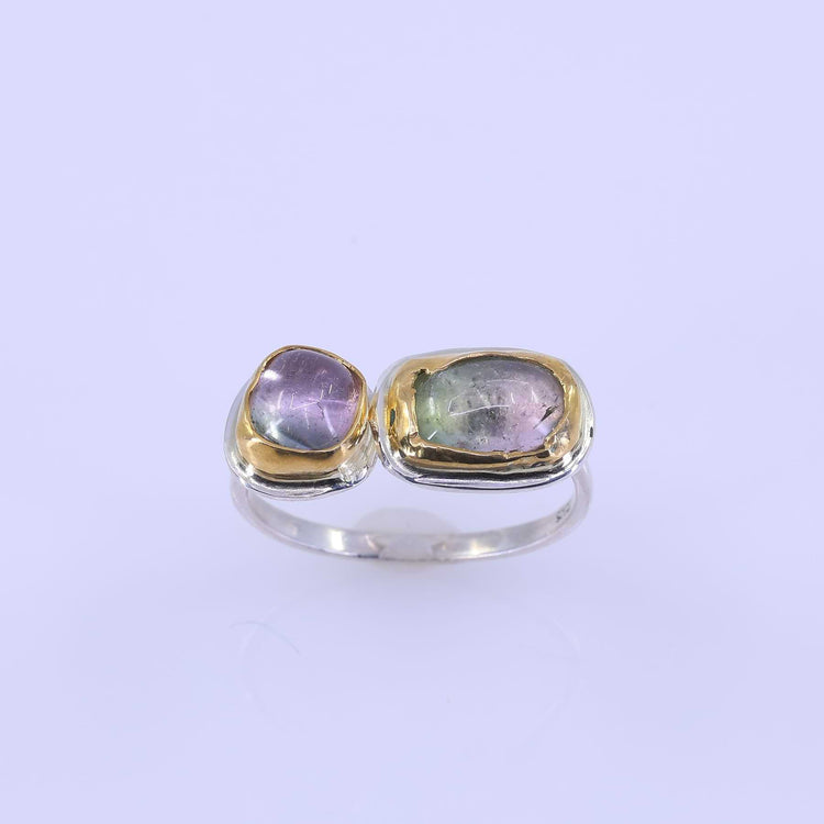 Twice As Nice - Bicolor Double Tourmaline Silver Ring alt image | Breathe Autumn Rain Jewelry