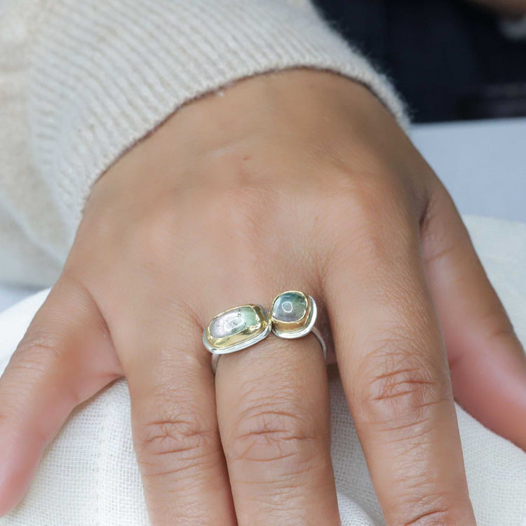 Twice As Nice - Bicolor Double Tourmaline Silver Ring lifestyle image | Breathe Autumn Rain Jewelry
