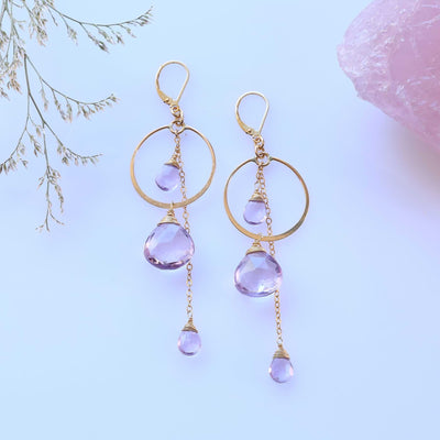 Violette - Pink Amethyst Gold Drop Earrings main image | Breathe Autumn Rain